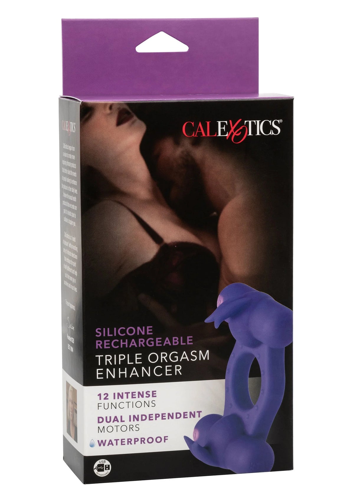 Verpakte paarse siliconen oplader vibrator, doos met merk CALExotics