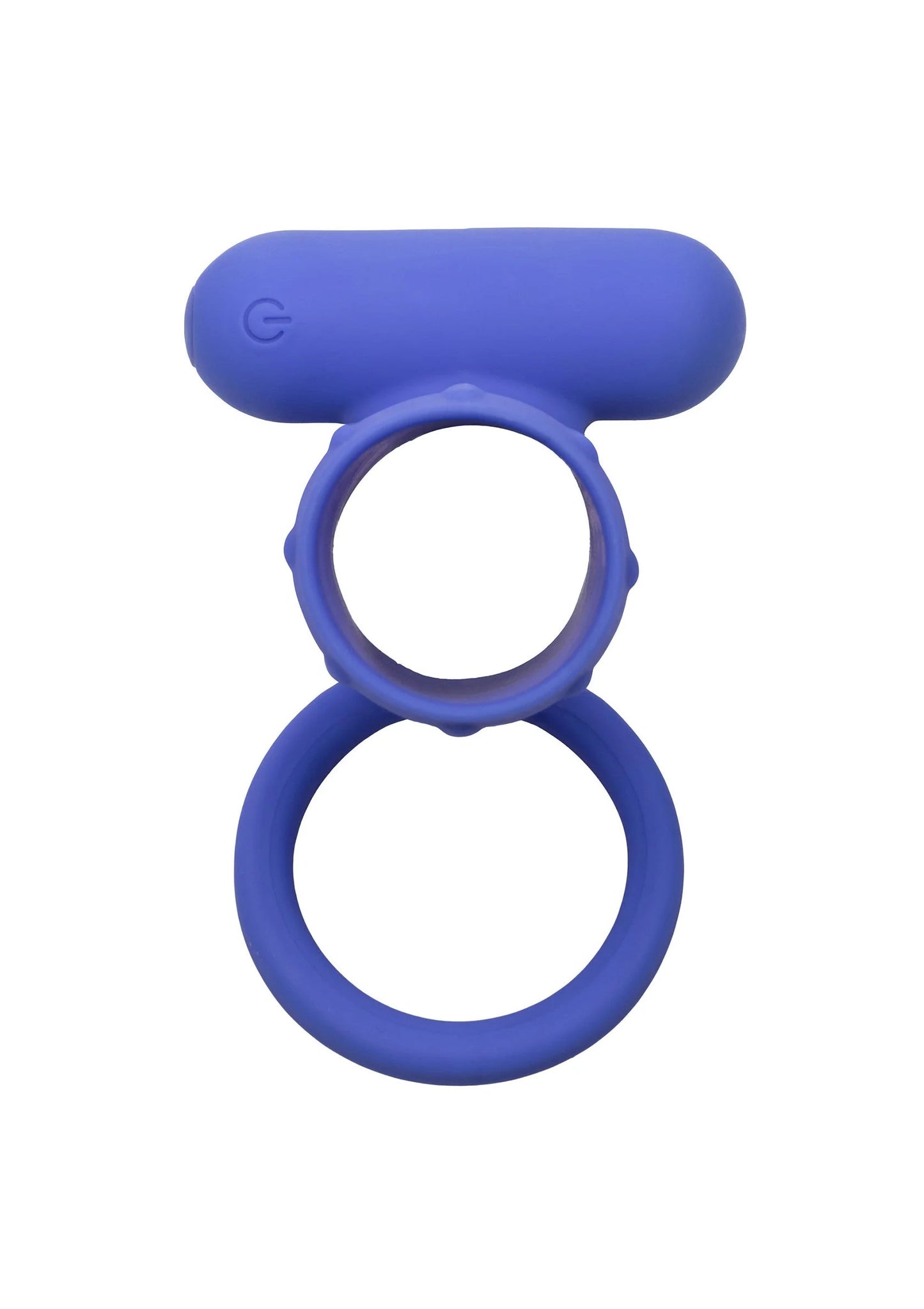CalExotics oplaadbare silicone enhancer in blauw met bovenkap en twee ringen