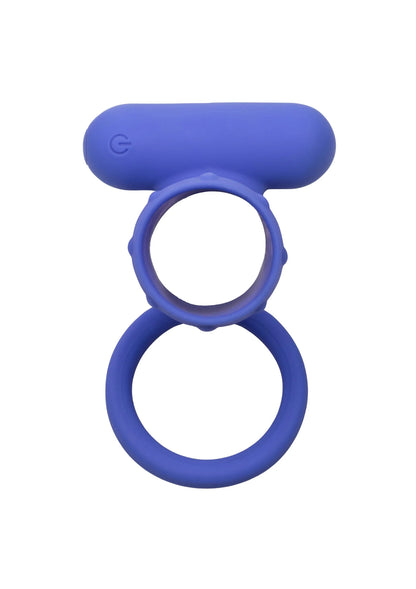 CalExotics oplaadbare silicone enhancer in blauw met bovenkap en twee ringen