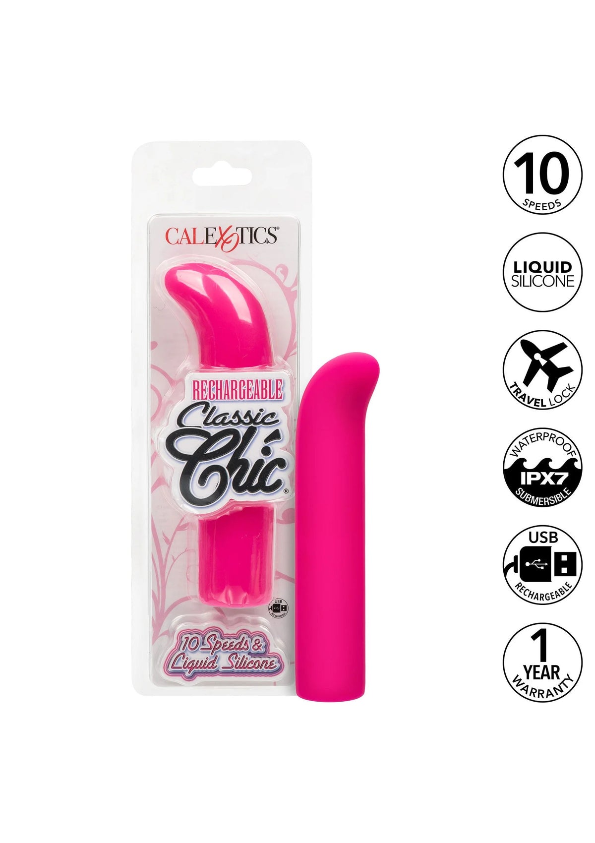 CalExotics Rechargeable Chic mini G verpakking met roze vibrator en 10 standen