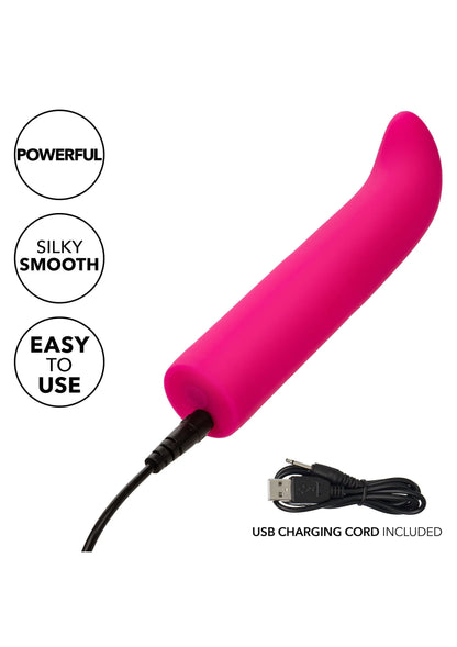 Roze CalExotics mini G vibrator met USB-oplaadkabel, gladde silicone
