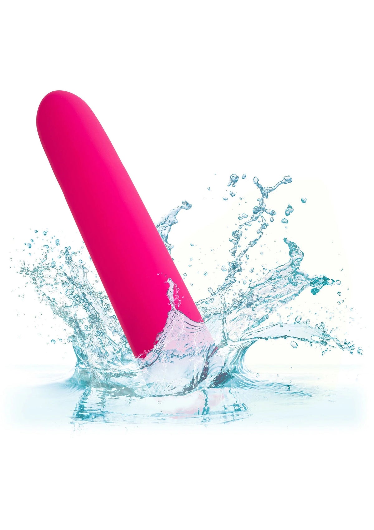 Roze oplaadbare vibrator met waterdruppels; afgeronde cilinder