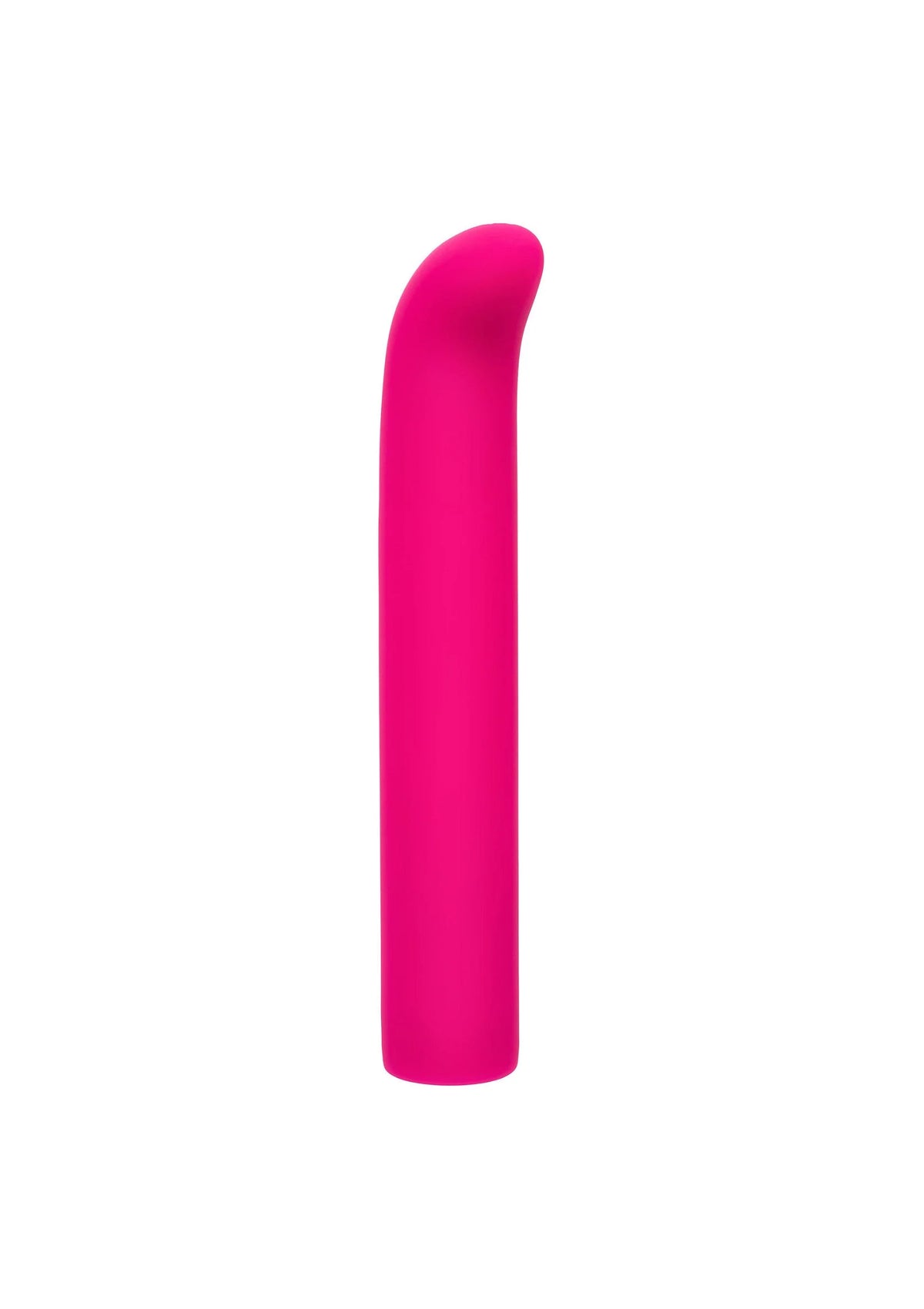Roze, gebogen vibrator van vloeibare siliconen, rechtop staand model.