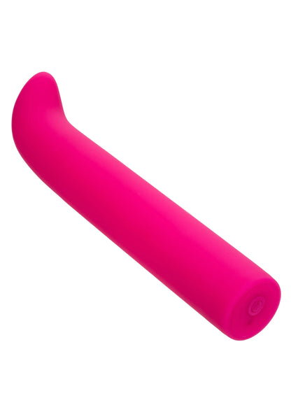 Roze gebogen vibrator met ronde uiteinden van vloeibare siliconen.