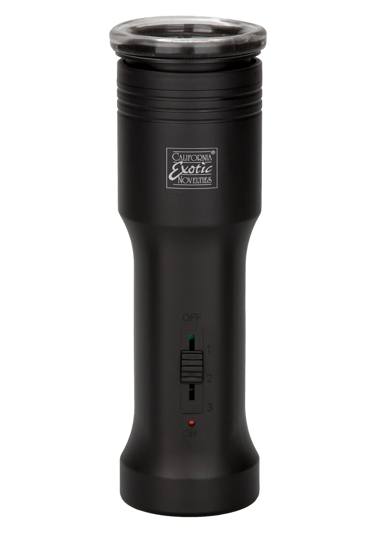Zwarte head exciter cilinder met transparante bovenrand en drie standen-indicator.