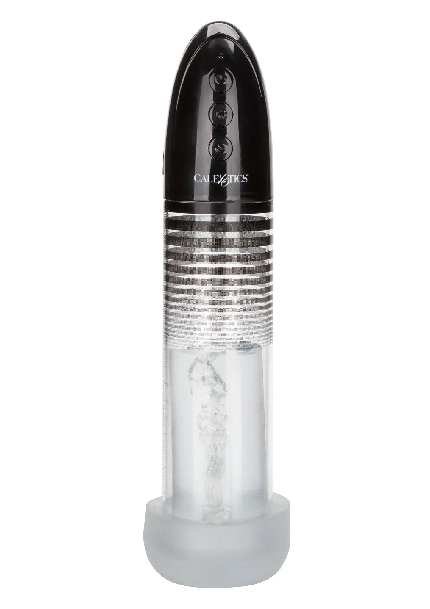 Automatische smart penis-pomp met zwarte bovenkant en transparante cilinder