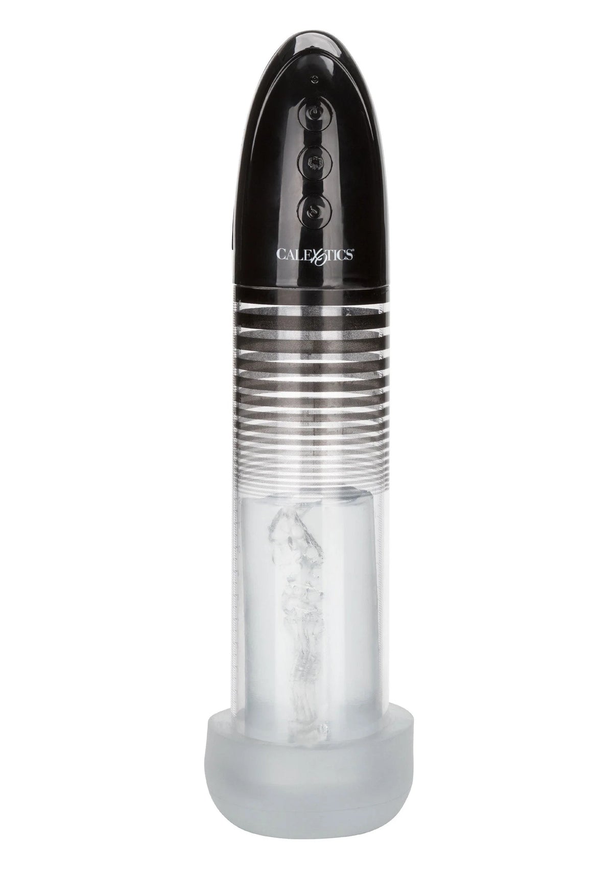 Automatische smart penis-pomp met zwarte bovenkant en transparante cilinder