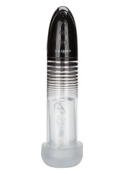 Automatische smart penis-pomp met zwarte bovenkant en transparante cilinder