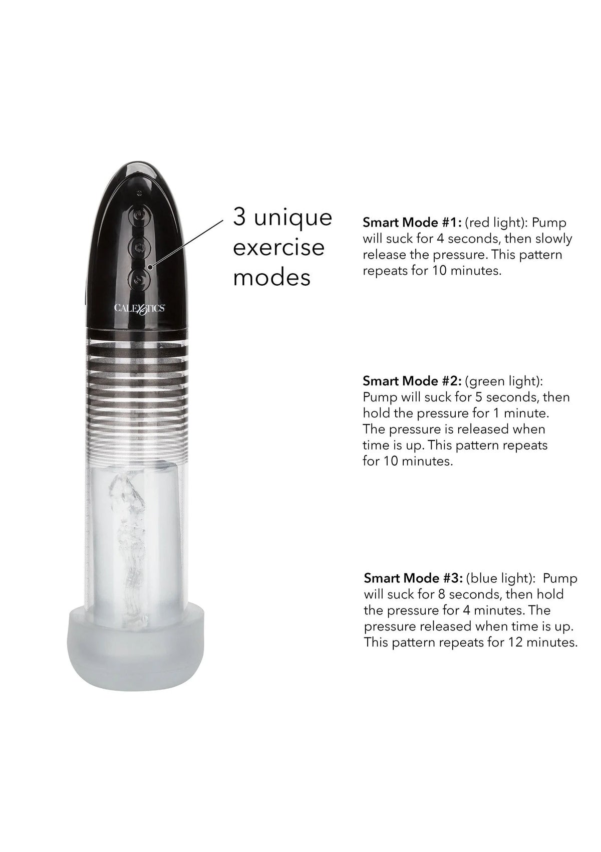 Automatische smart penis-pomp met zwarte kop en transparante cilinder