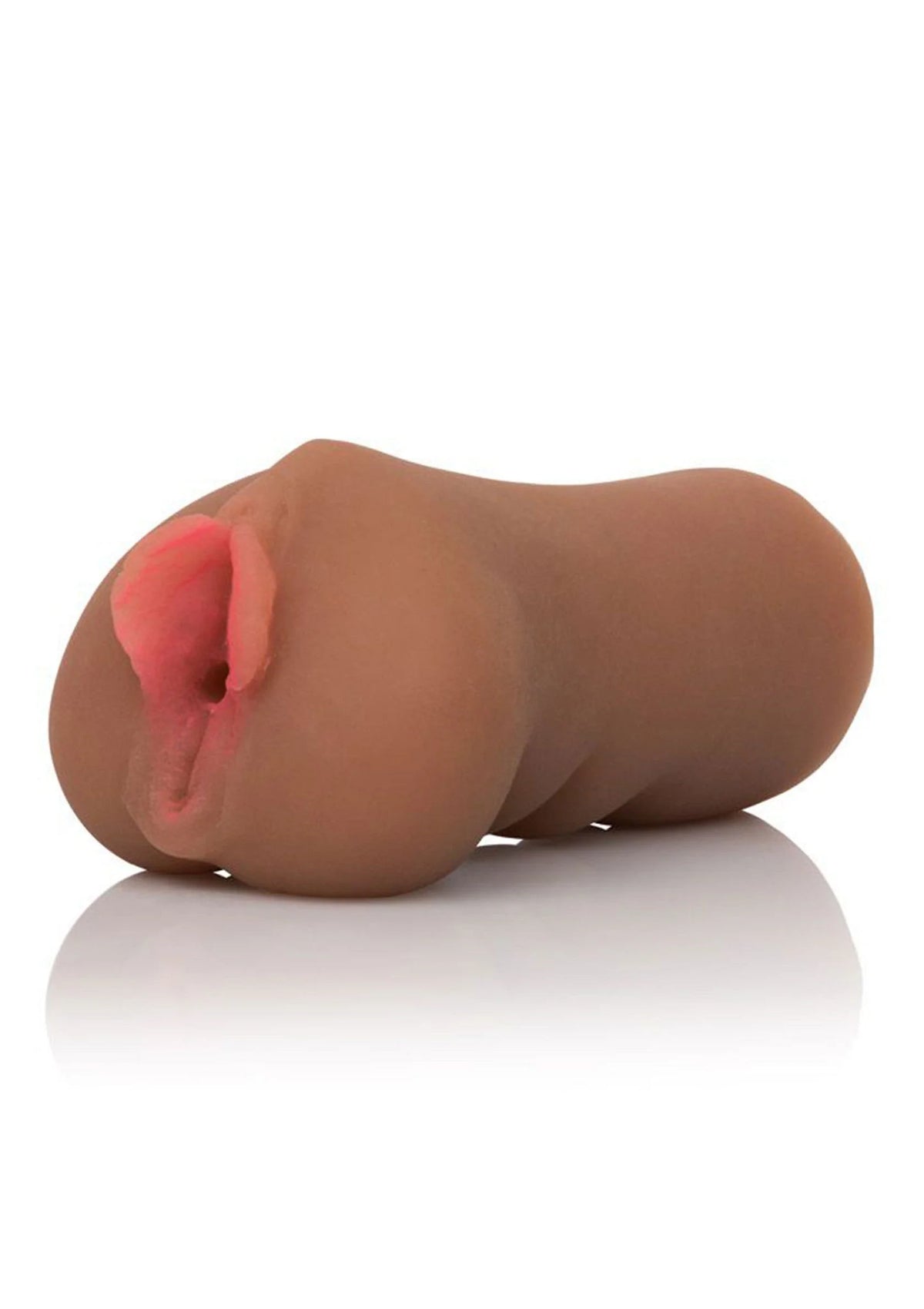 Vlees-kleurige masturbator met ronde vorm en zachte opening, zijdelingse weergave