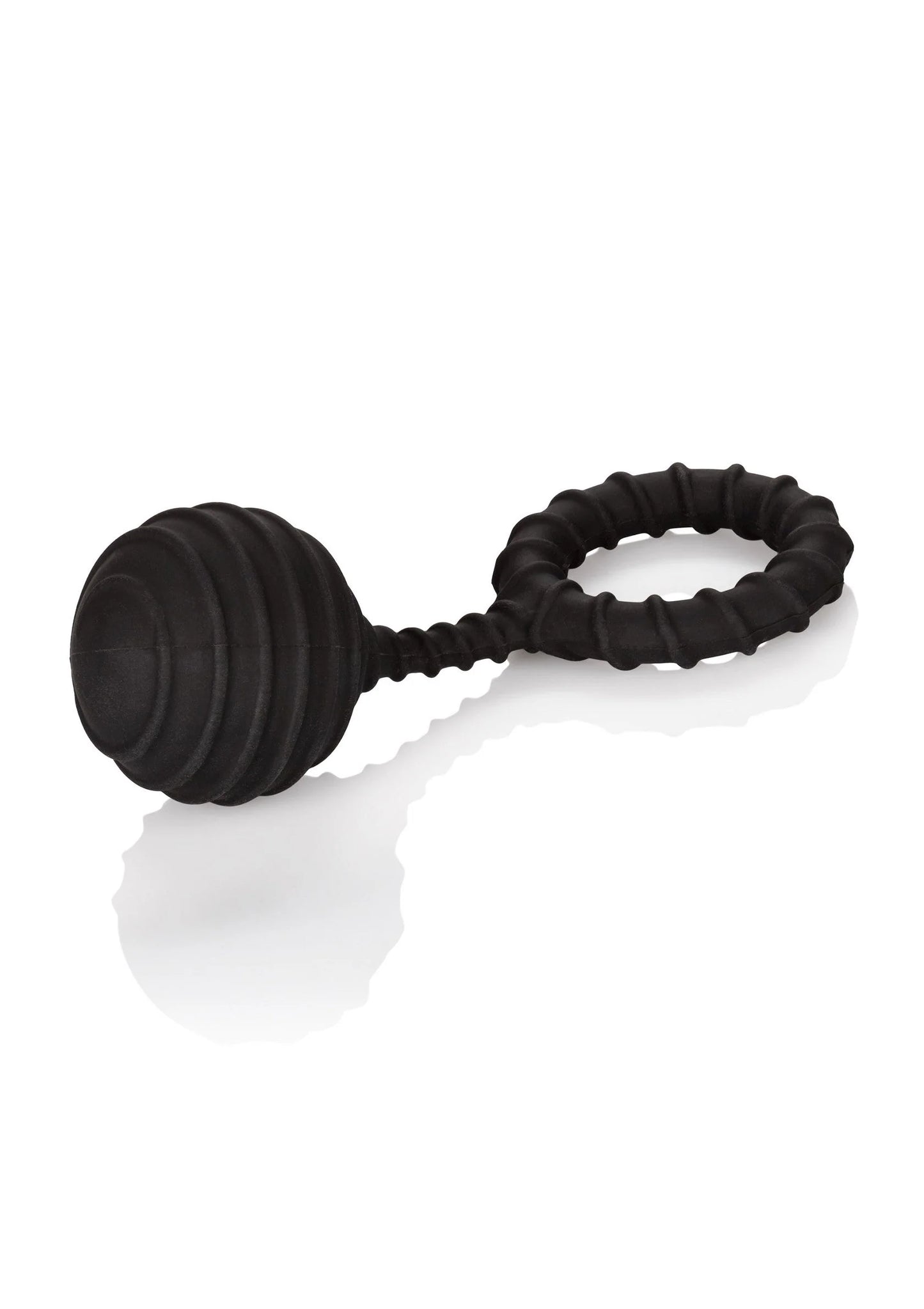 Zwarte gewichtcockring met boluiteinde en ribbelring, zijaanzicht