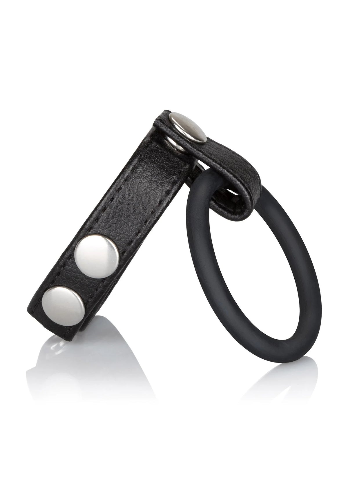 Medium leren balspreider van CalExotics, zwarte ring met leren band en twee ronde studs