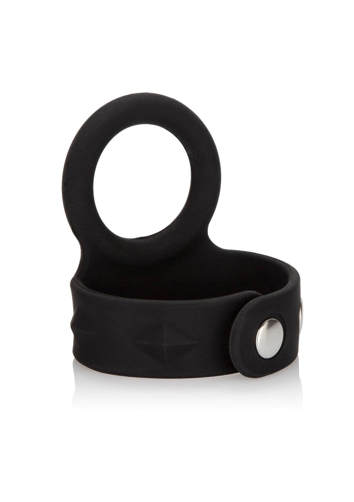 zwarte siliconen tri-snap scrotum support ring met metalen drukknop