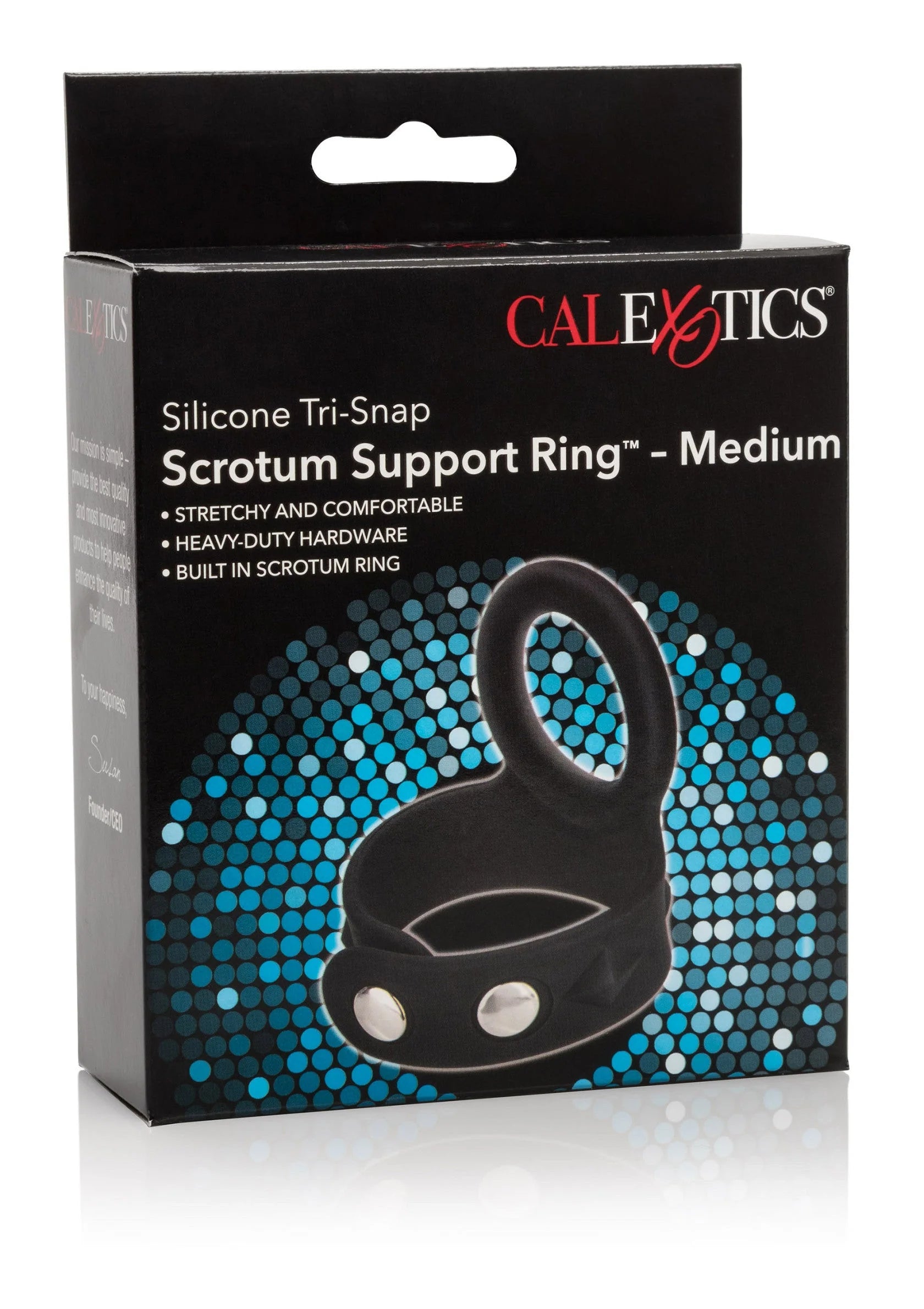 CalExotics doos voor zwarte siliconen tri-snap scrotum support ring, medium