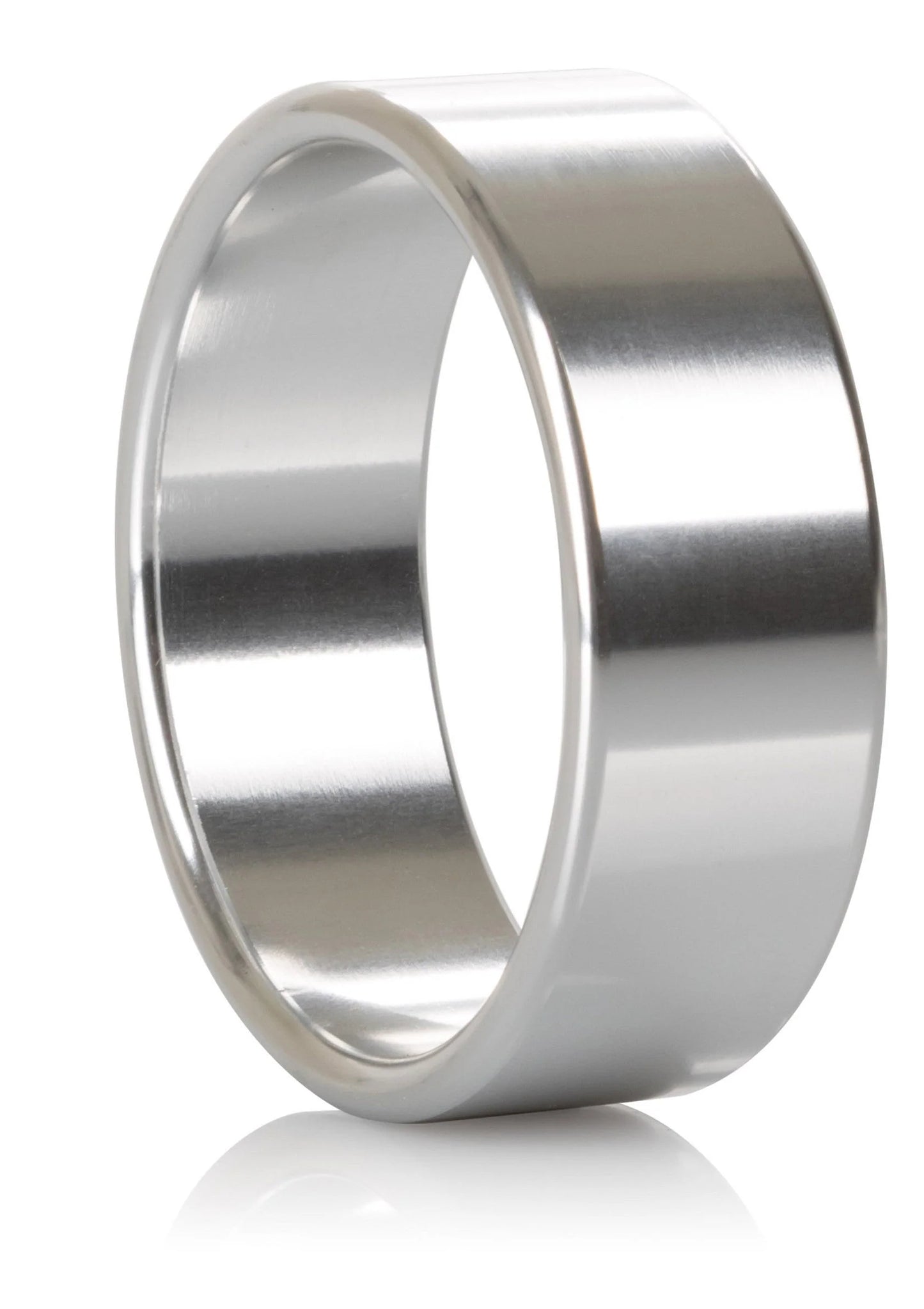 Zilverkleurige metalen ring, 3/4 zijaanzicht, gladde brede band, extra groot