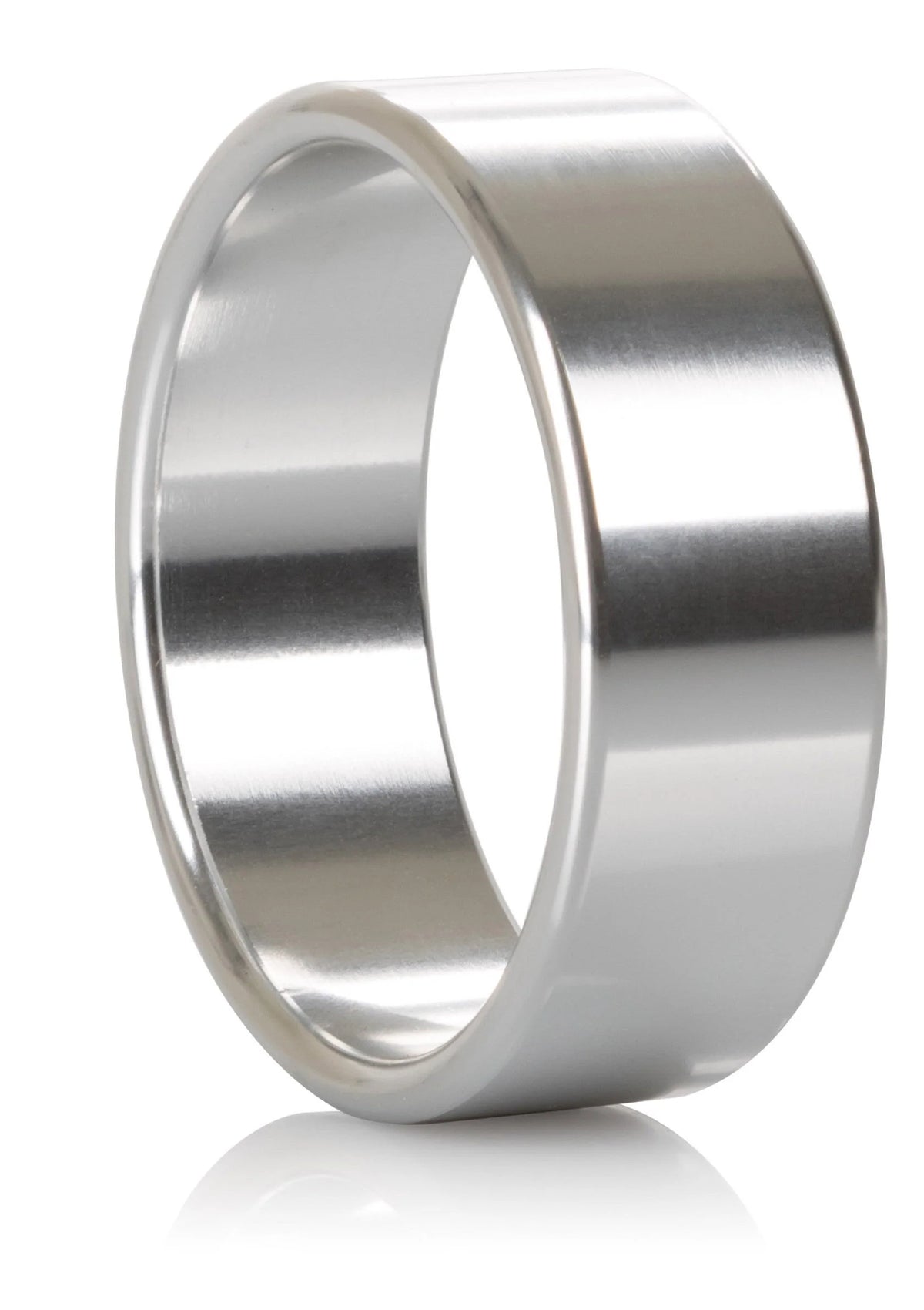 Zilverkleurige metalen ring, 3/4 zijaanzicht, gladde brede band, extra groot