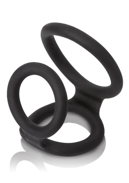 Anale plug met twee ringen en brede basis, mat zwart