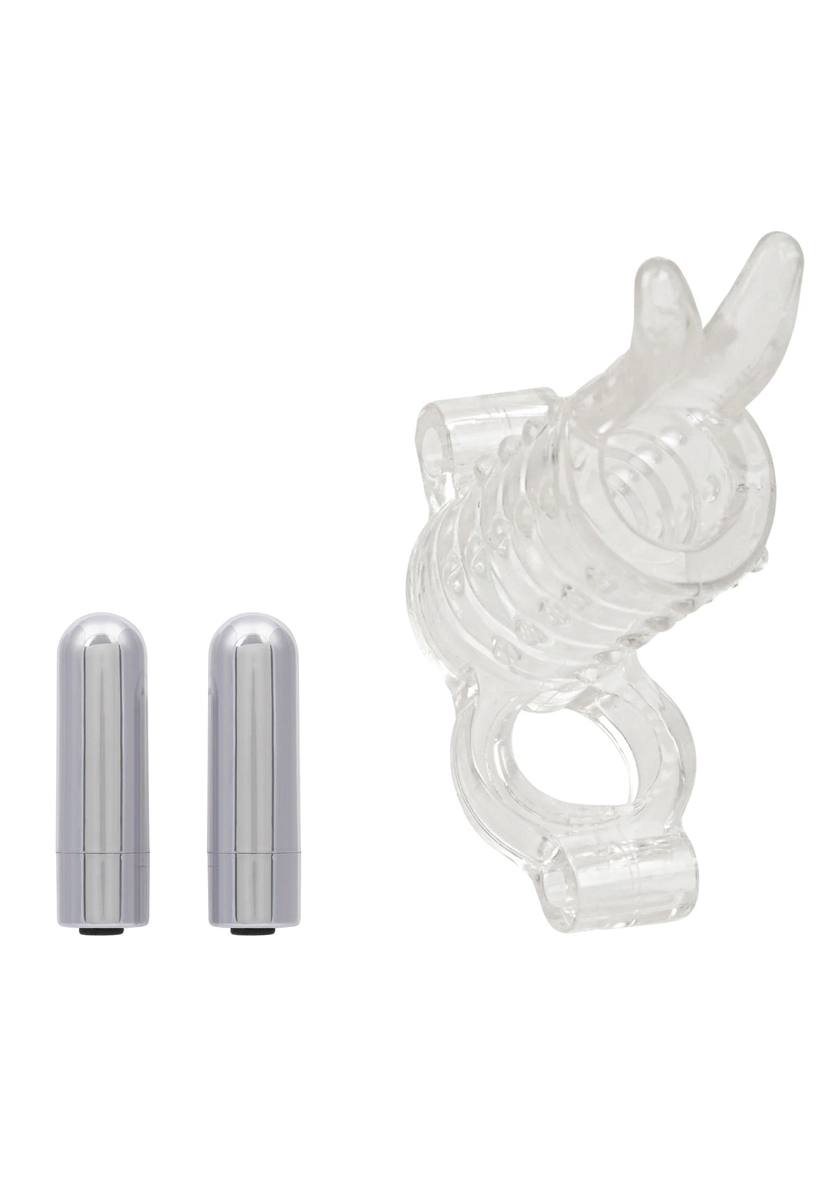 Transparant koppel-enhancer opzetstuk met twee zilverkleurige caps, CalExotics Endless Desires