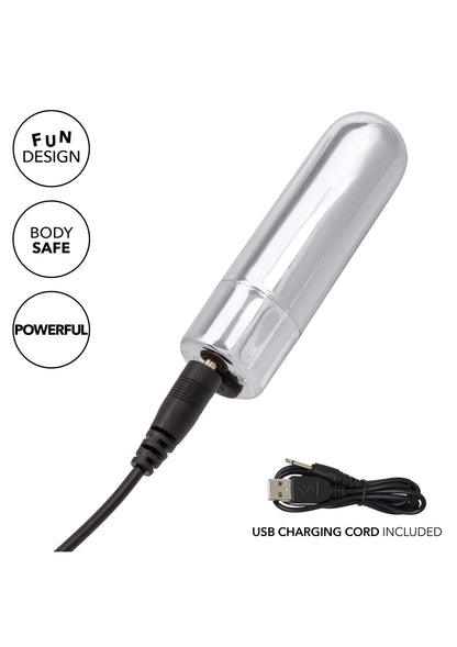 USB-oplaadbare zilveren controller met slang en transparant koppel-enhancer opzet, CalExotics