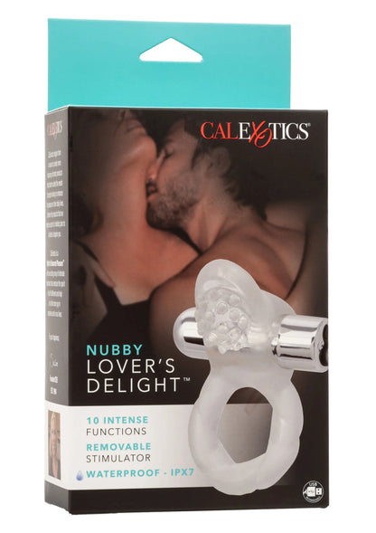 Verpakkingsbeeld: CalExotics nubby lover’s delight vibrerende cockring, met 10 functies.