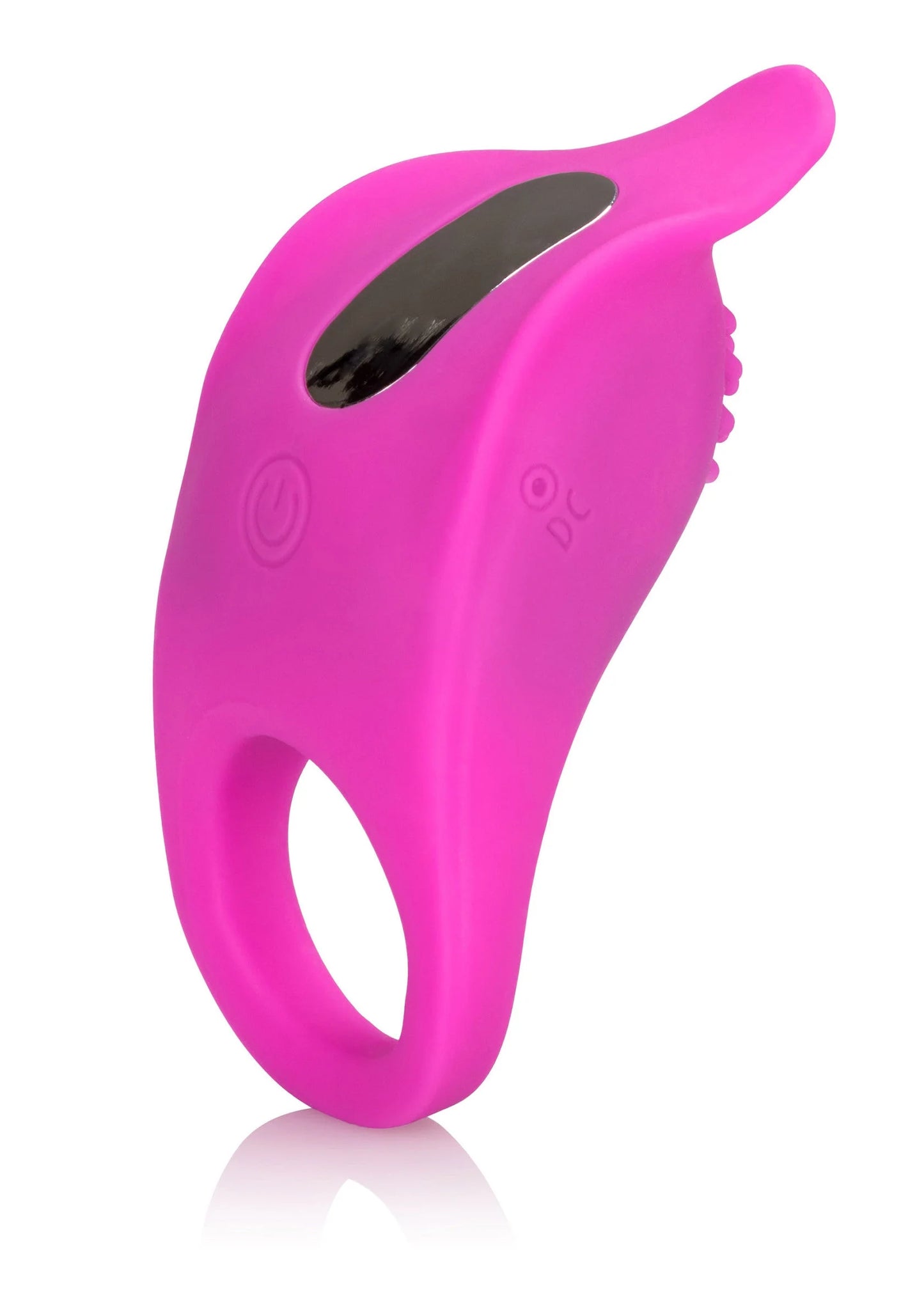 Roze siliconen cockring met ovale opening en metalen vibratie-inzetstuk