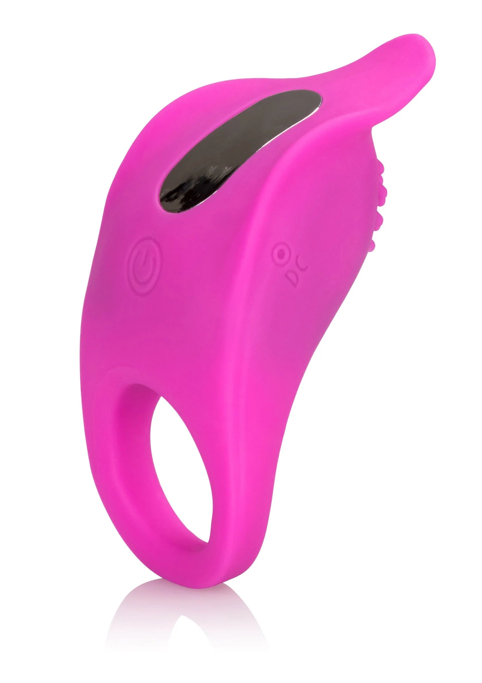Roze siliconen cockring met ovale opening en metalen vibratie-inzetstuk