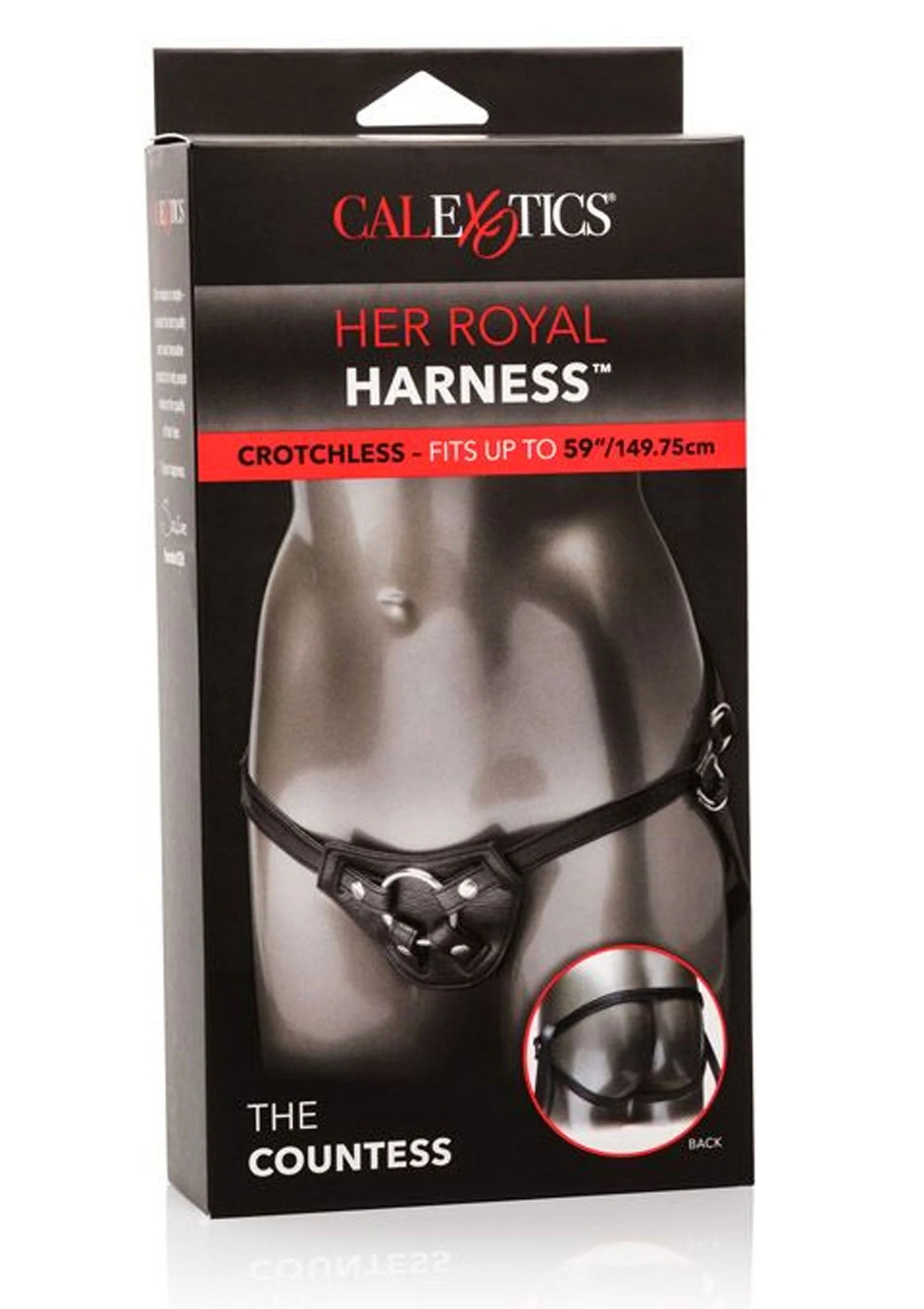 Verpakkingsdoos CalExotics Her Royal Harness The Countess met crotchless peggingharnas