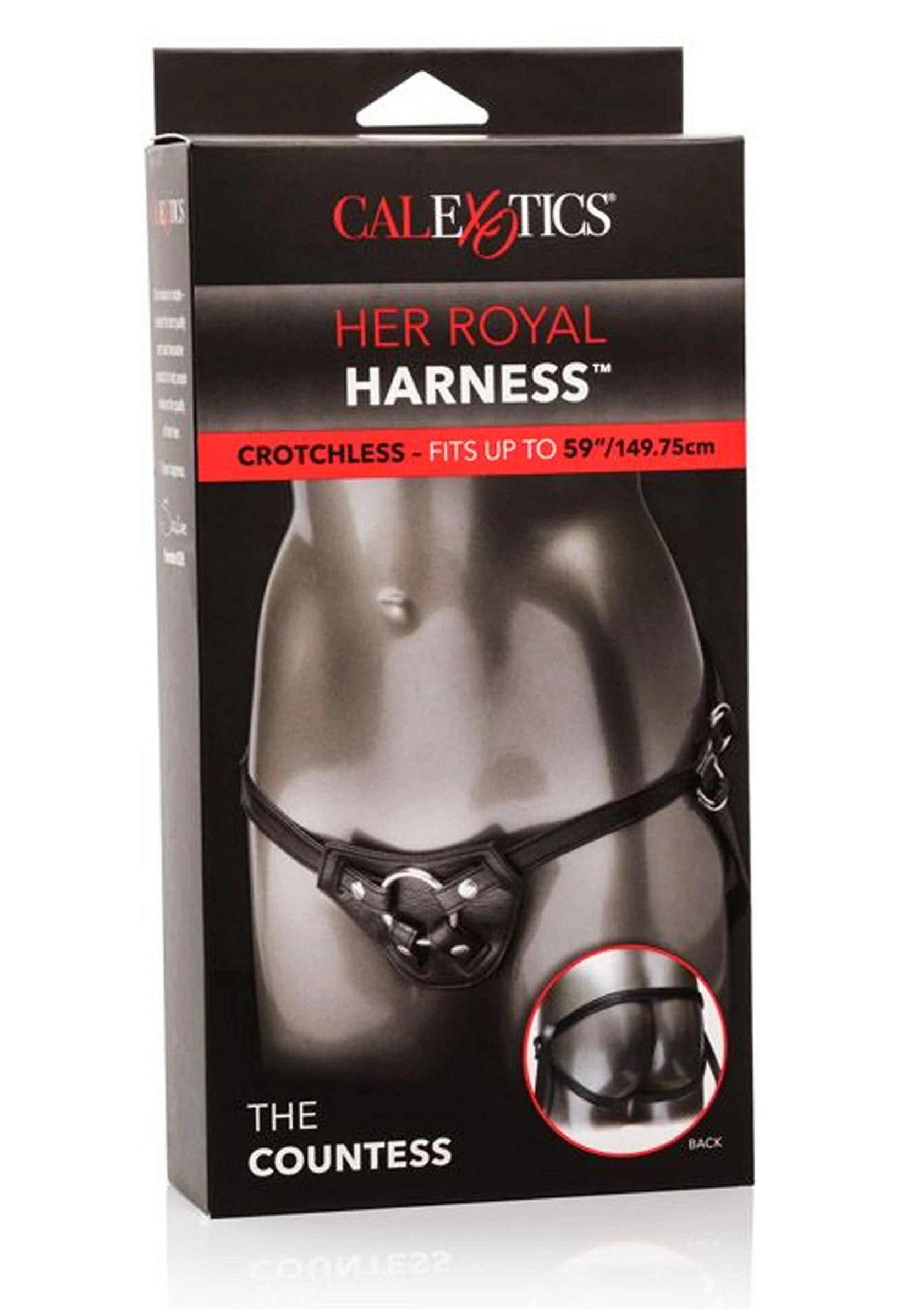 Verpakkingsdoos CalExotics Her Royal Harness The Countess met crotchless peggingharnas