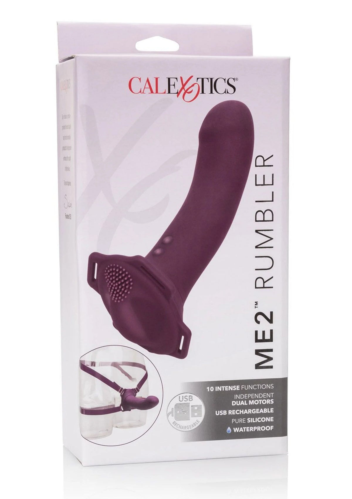 CalExotics ME2 Rumble verpakking met paars strap-on opzet