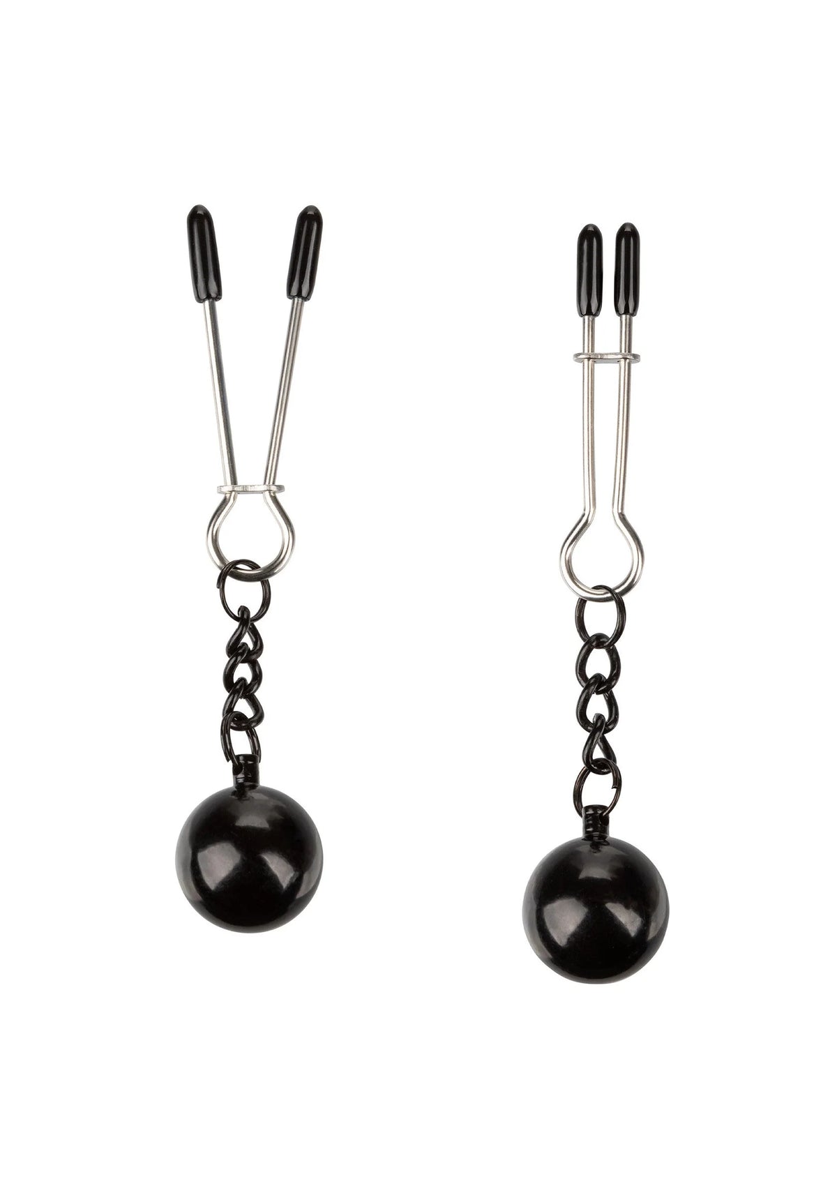 Set van twee nippelklemmen met ketting en zwarte gewichtsballen