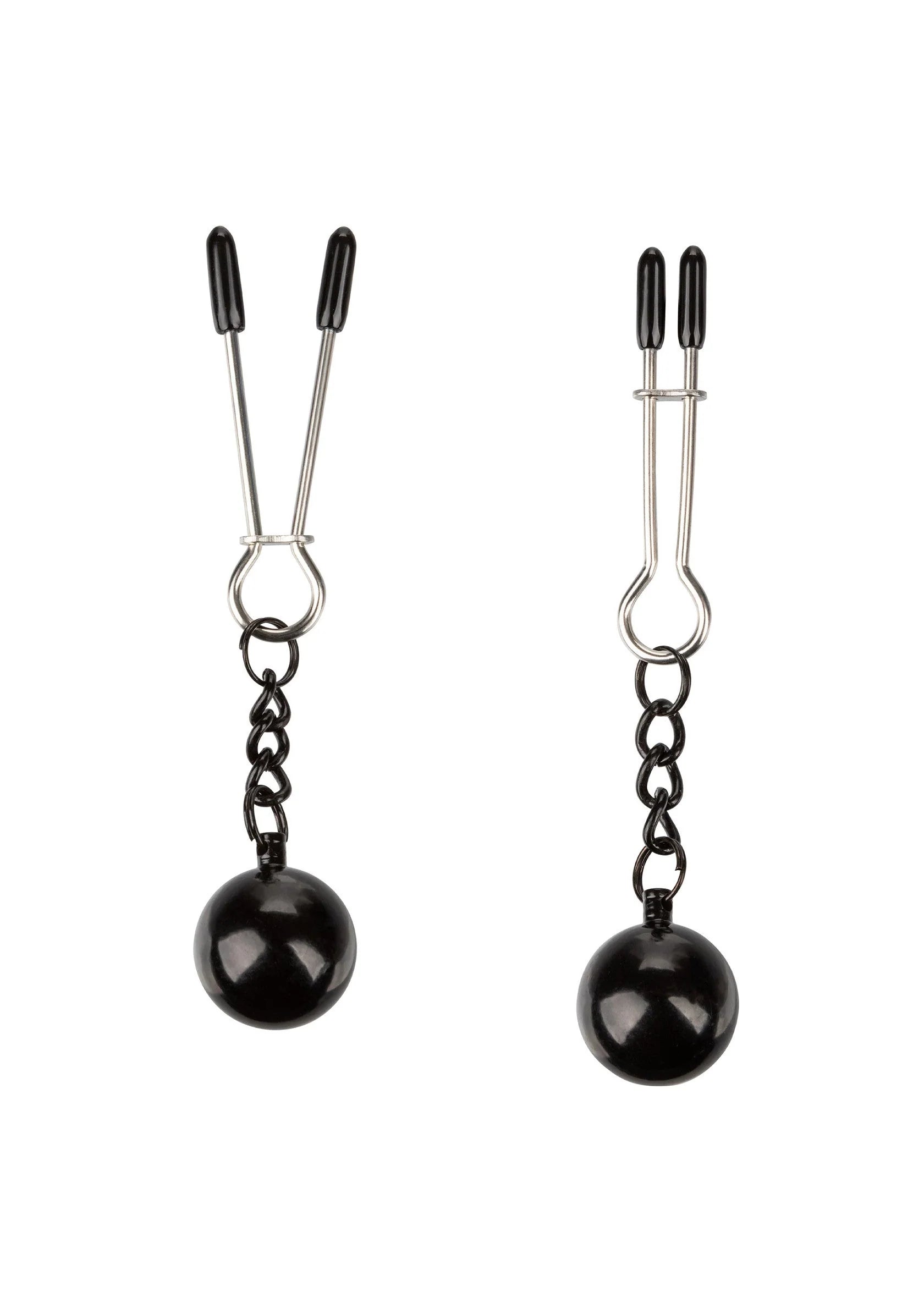 Set van twee nippelklemmen met ketting en zwarte gewichtsballen