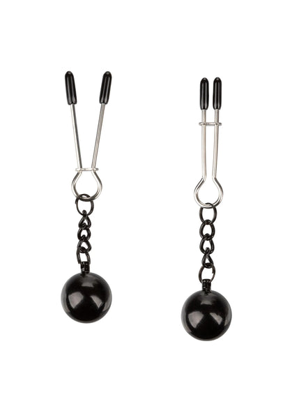 Set van twee nippelklemmen met ketting en zwarte gewichtsballen