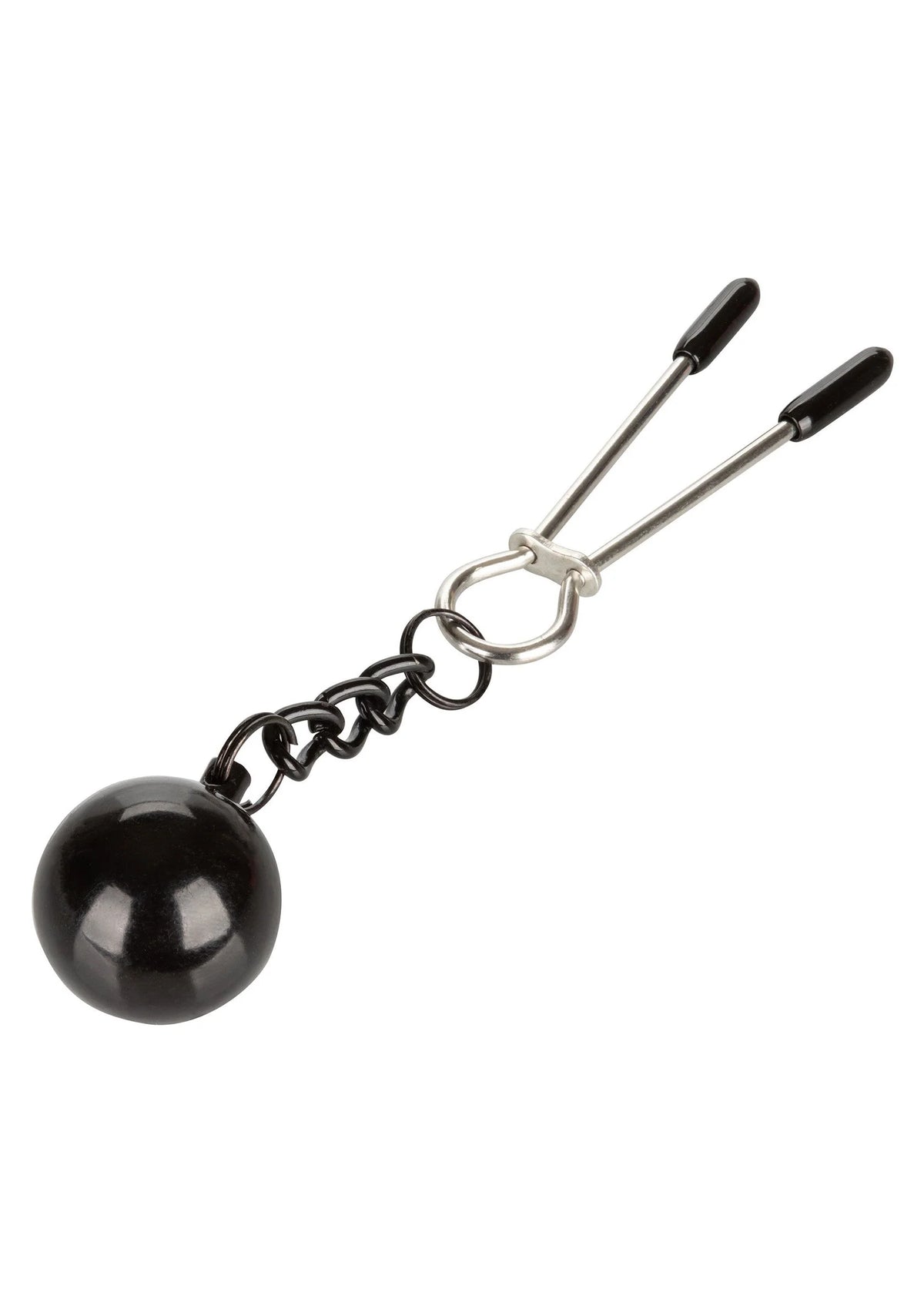 Nippelklem met zwarte bal en ketting, metalen tweezet uiteinden