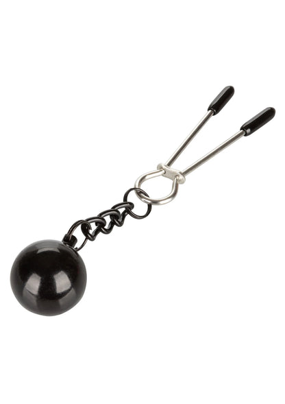 Nippelklem met zwarte bal en ketting, metalen tweezet uiteinden