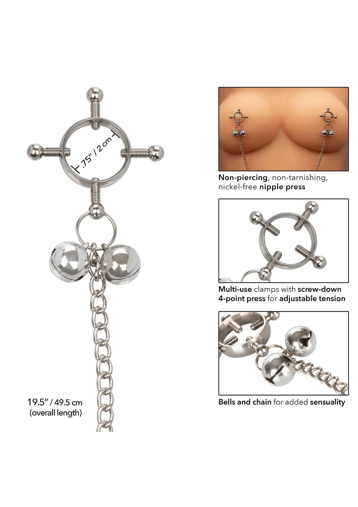 Beste vandaag nog: 4 Point Nipple Press With Bells by CalExotics - bij Happytoys