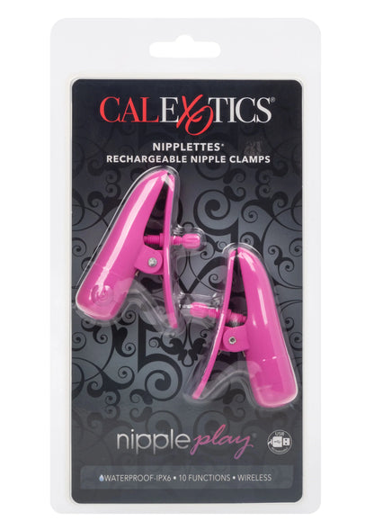 Verpakte roze CalExotics Nipplettes tepelklemmen, oplaadbaar en draadloos