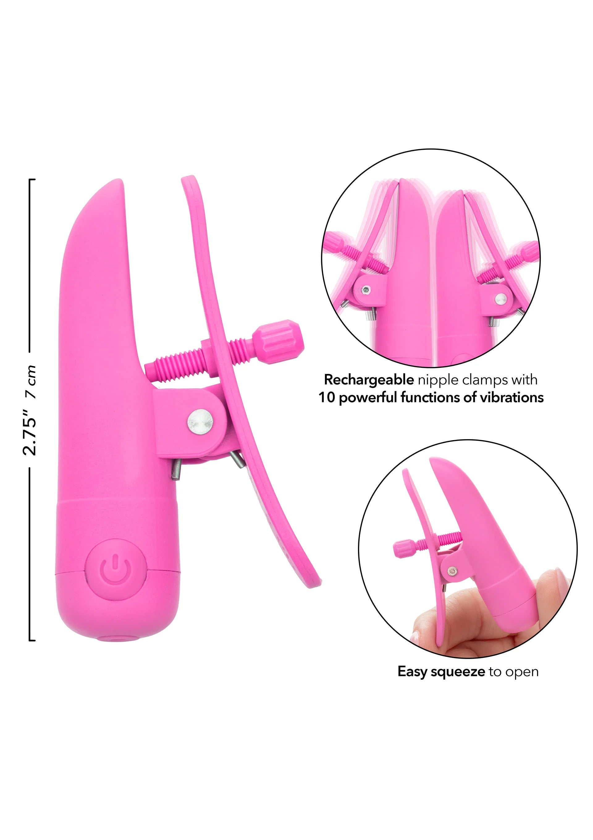 Roze oplaadbare tepelklemmen met schroefbevestiging en open/close openknijpfunctie