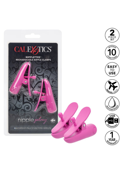 CalExotics tepelklemmen, roze set met twee klemmen in verpakking