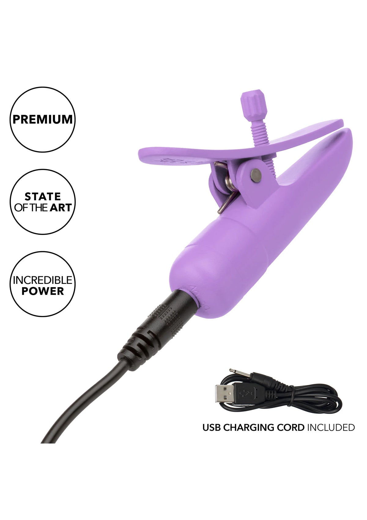 CalExotics tepelklemmen, paarse klem met USB-oplaadkabel