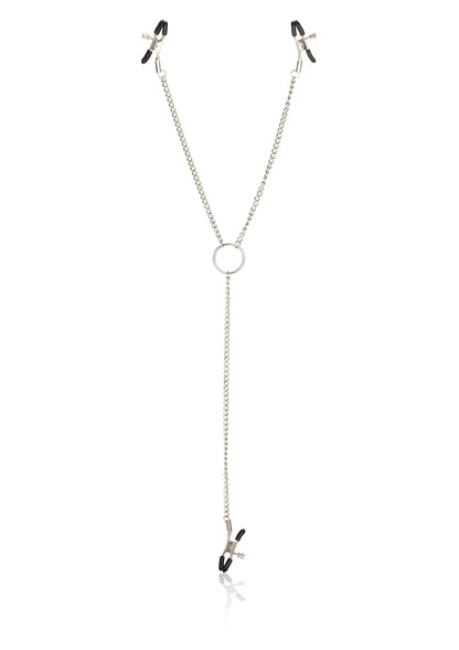 Drievoudige intieme klemmen van CalExotics met metalen ring, drie klemmen en ketting