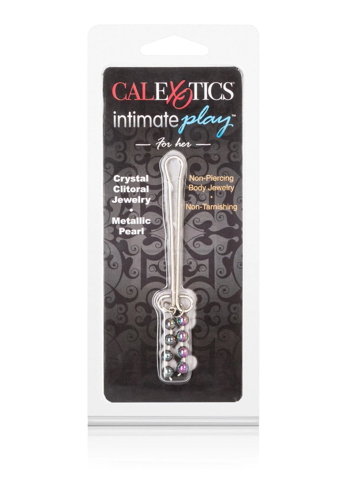 CalExotics int. play kaartverpakking met clitoris-sieraad, metalen staaf en kralen