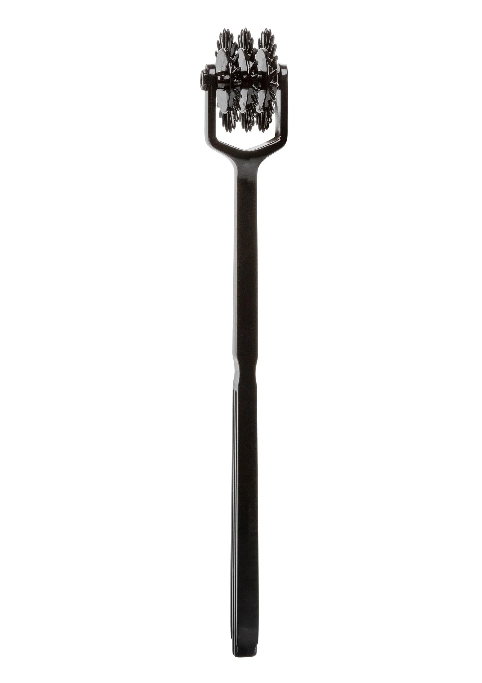 Handheld plezierwiel met zwarte steel en ronde pinwielkop in verticale stand