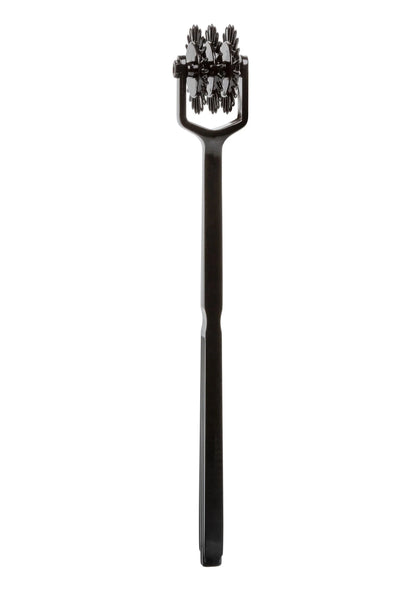 Handheld plezierwiel met zwarte steel en ronde pinwielkop in verticale stand