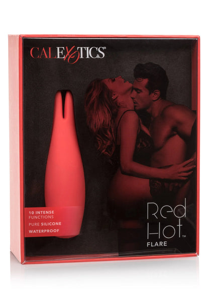 CalExotics Red Hot Flare verpakking met tekst 'waterproof' en '10 functies'.