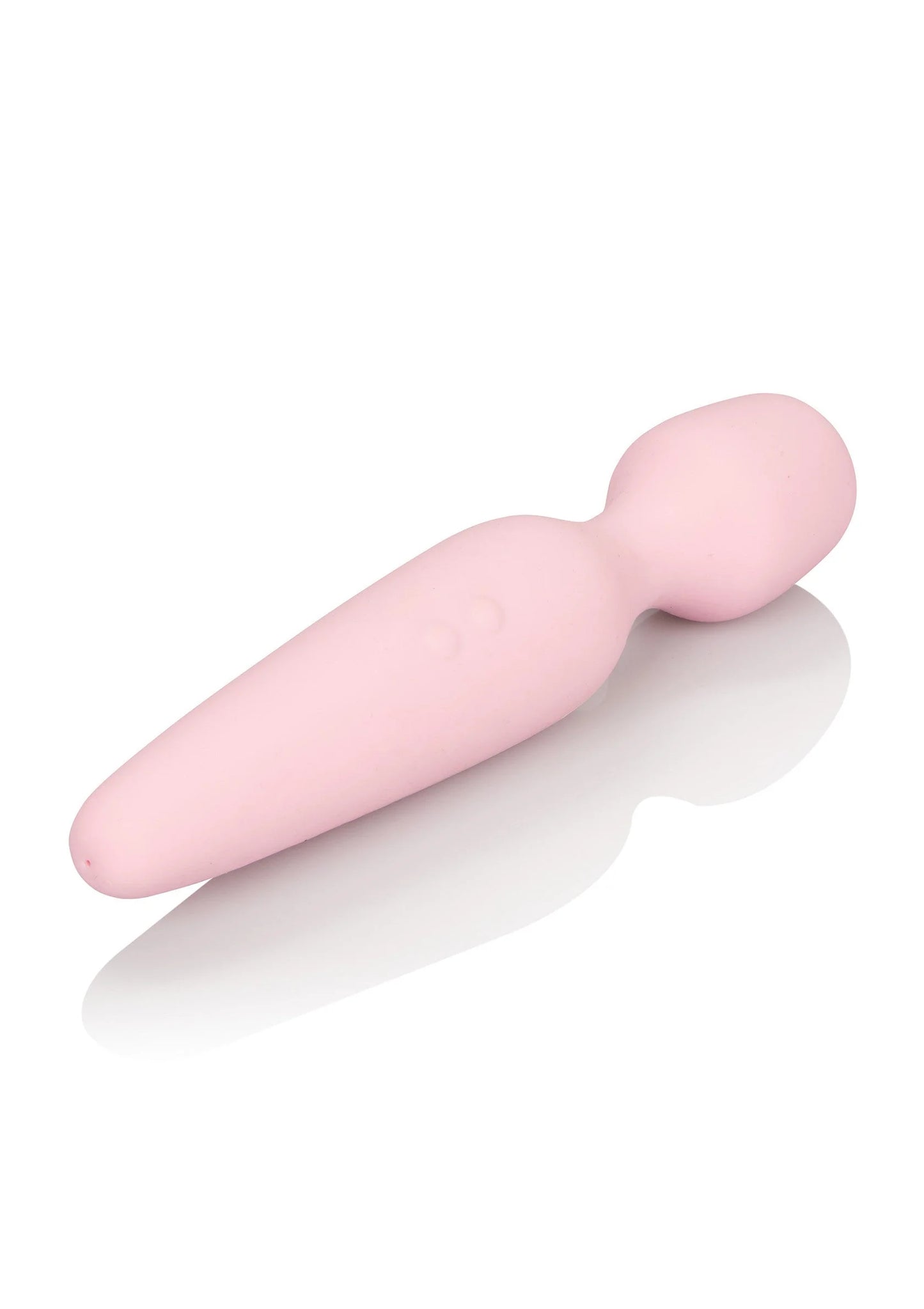 Roze vibratorwand met verdikte kop en kort afgerond uiteinde, zijaanzicht