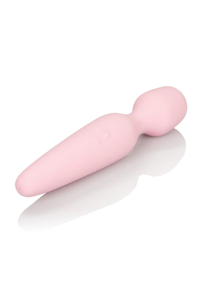 Roze vibratorwand met verdikte kop en kort afgerond uiteinde, zijaanzicht