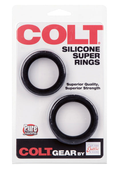 Blisterverpakking met 2 zwarte COLT silicone super rings van siliconen