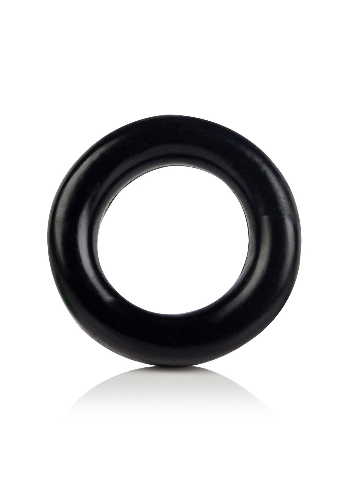 Zwarte cockring met ronde opening, enkele ring op witte achtergrond.