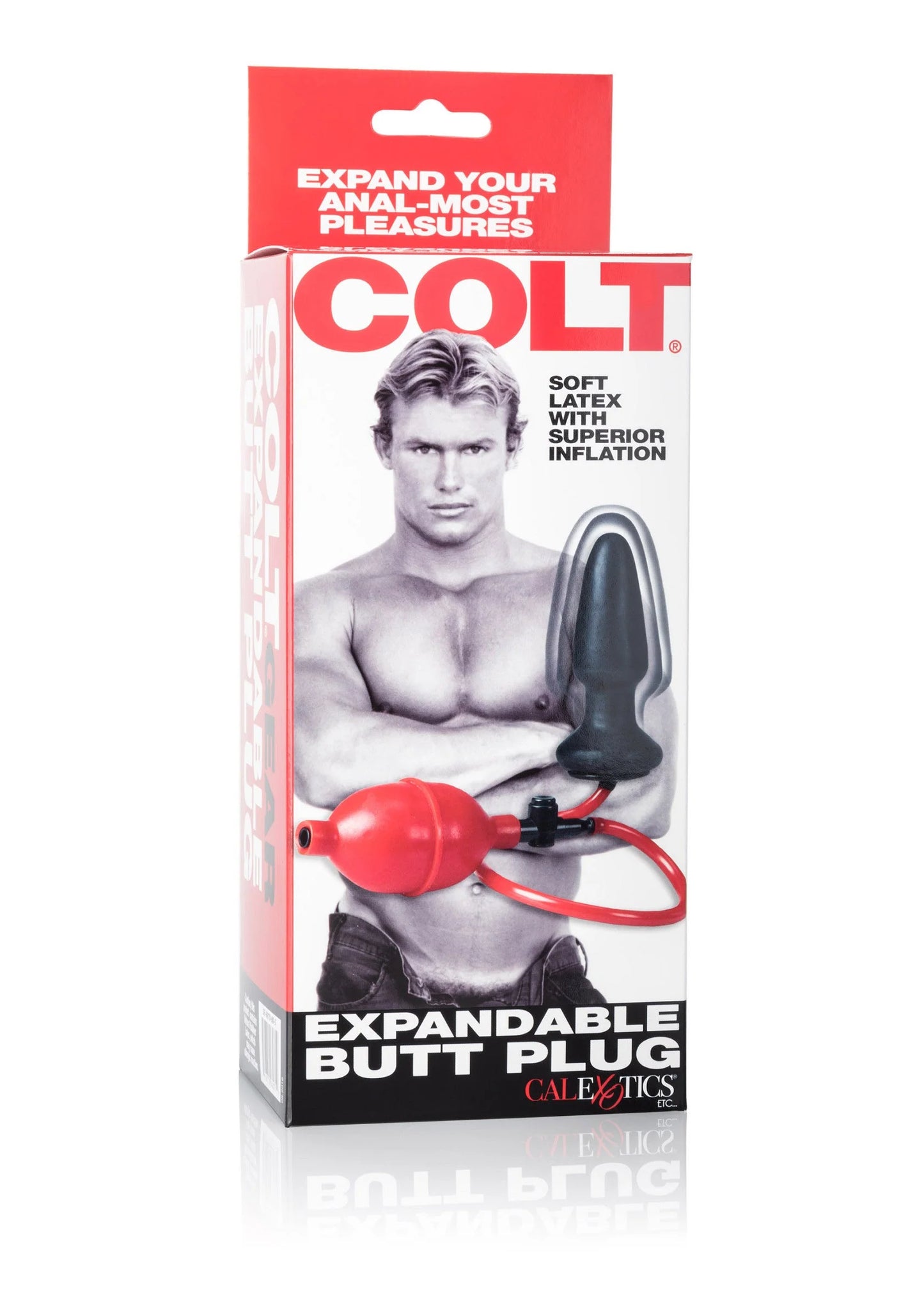 Verpakte CalExotics uitzetbare kontplug met pomp en rode slang, soft latex