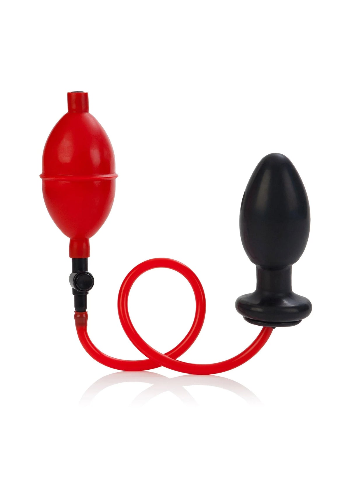 Zwarte kontplug met rode opblaasbal en rode slanglus, bevestigingsring